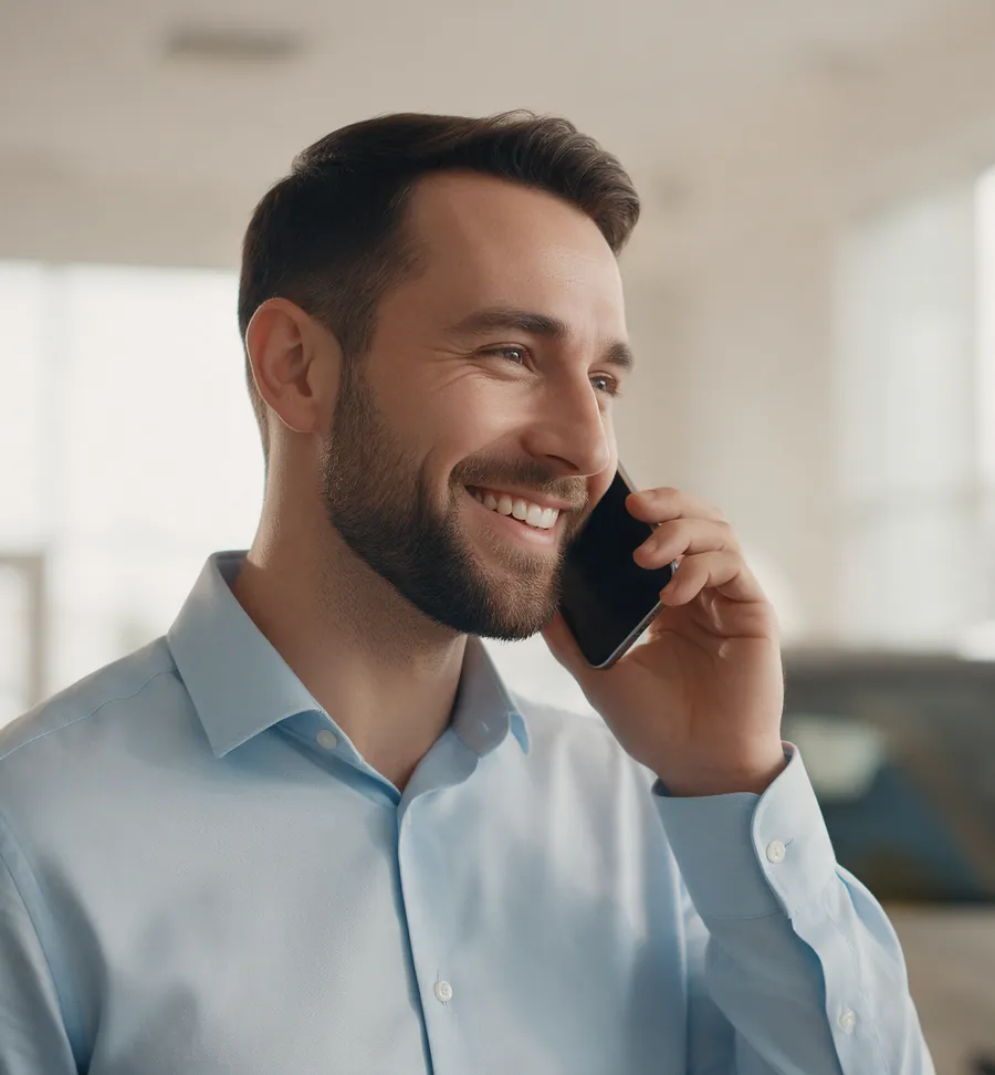 Un vendeur au téléphone dans un showroom automobile