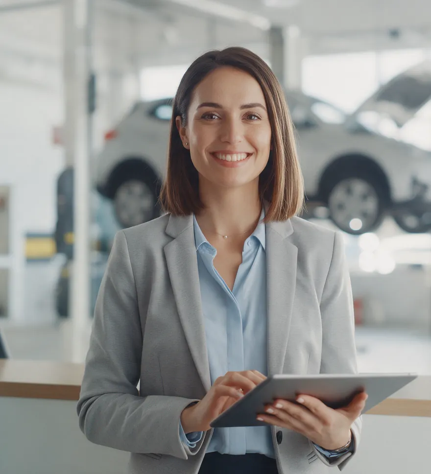 Une conseillère service dans un atelier automobile